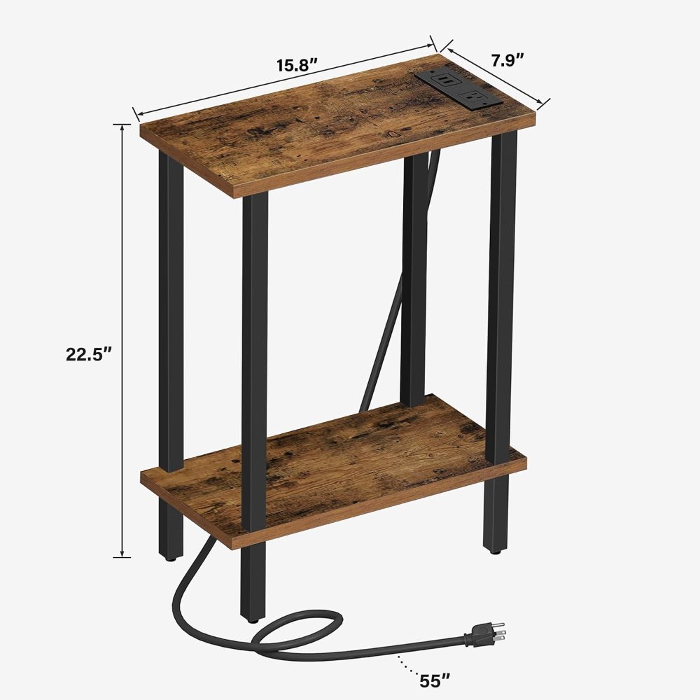 Narrow Side Table, with Charging Station, Brown, view 3