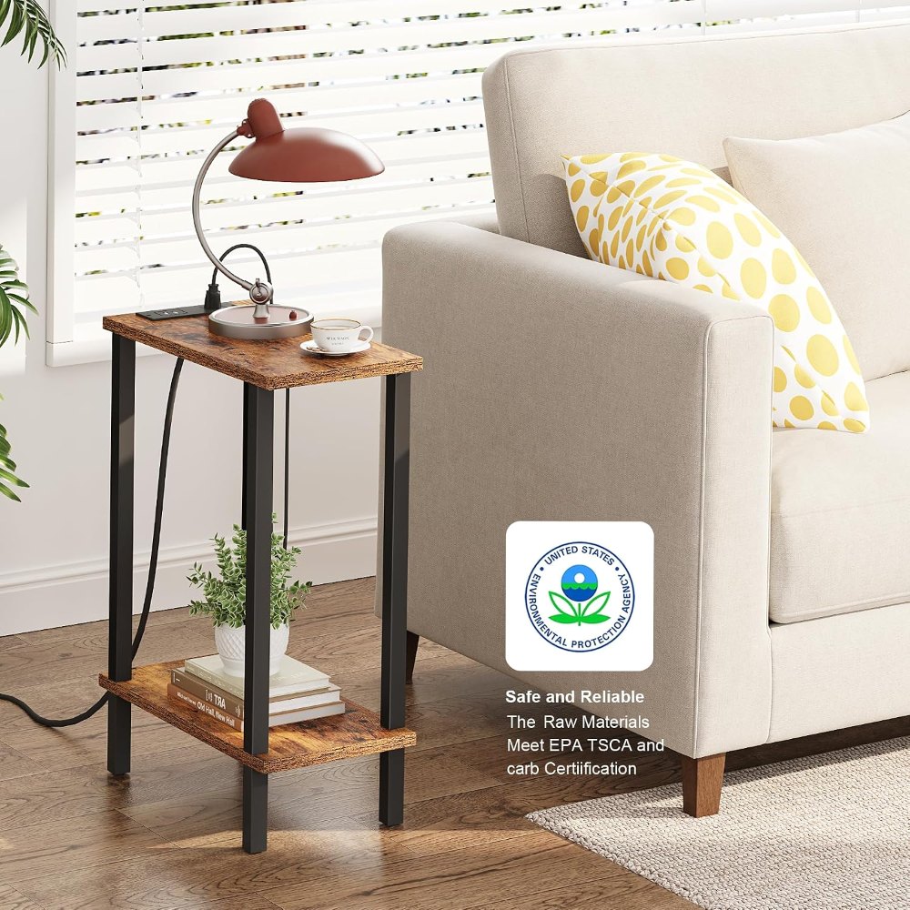 Narrow Side Table, with Charging Station, Brown, view 4