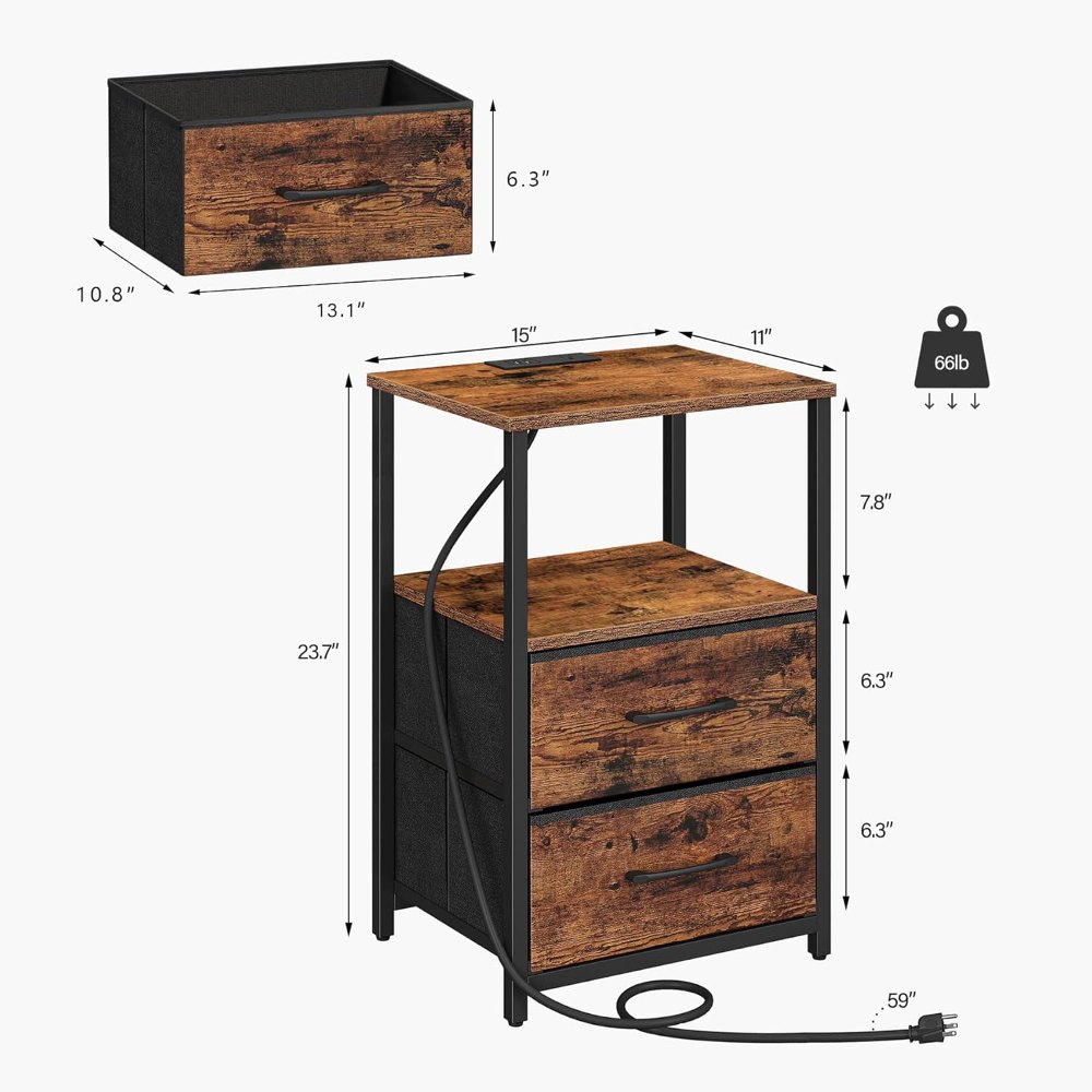Nightstands, Brown, 15" wide, view 3