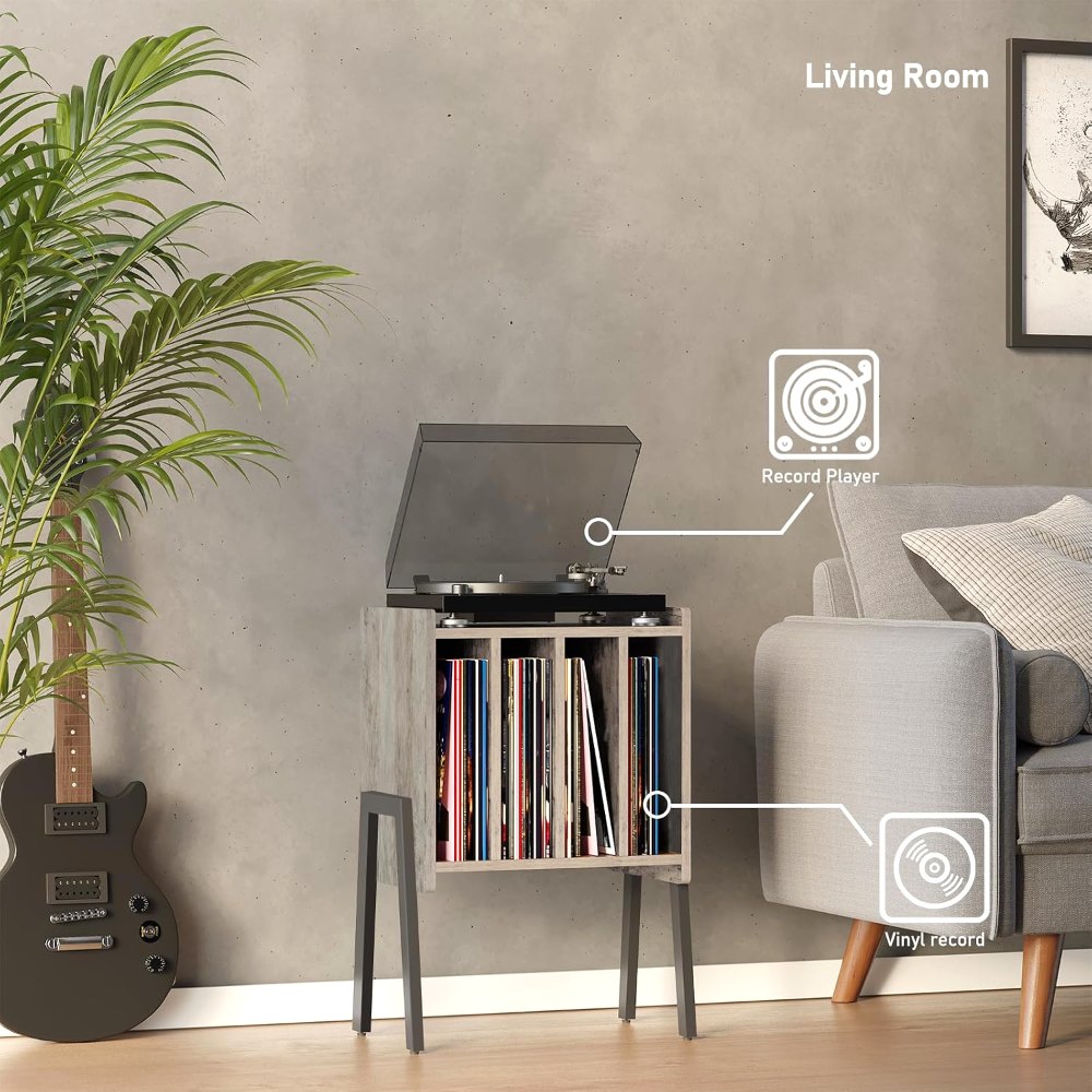 Record Player Stand, Greige, view 3