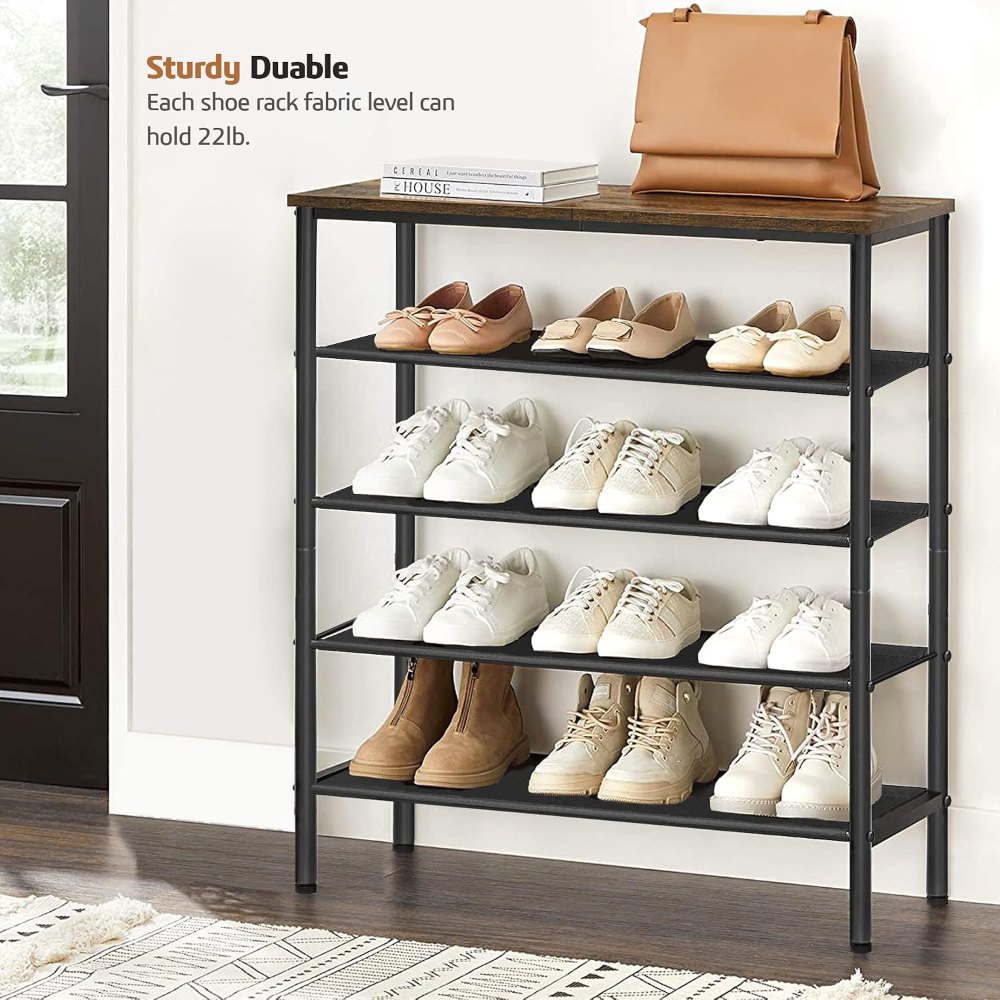 Shoe Rack 5 Tier, Rustic Brown, view 4