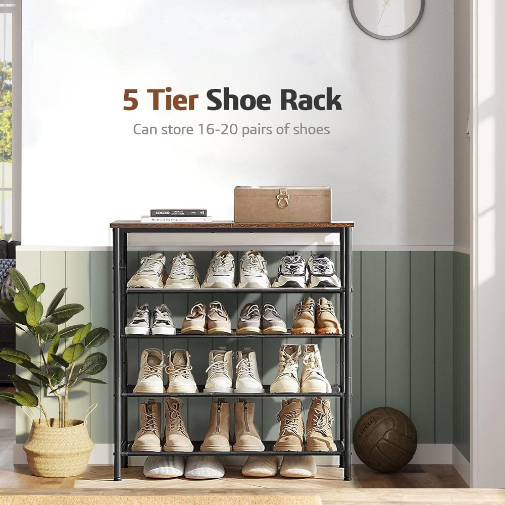 Shoe Rack 5 Tier, Rustic Brown, view 5