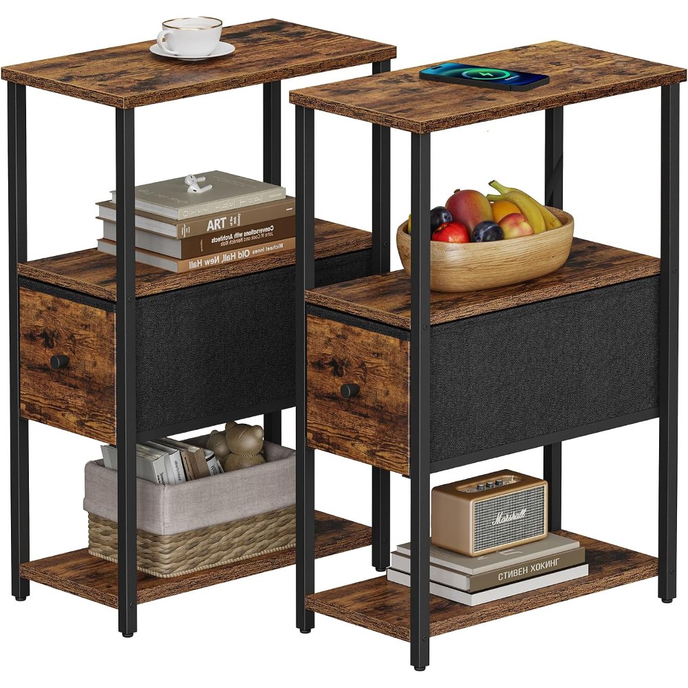 Small Narrow End Table, Brown, 15.8" wide