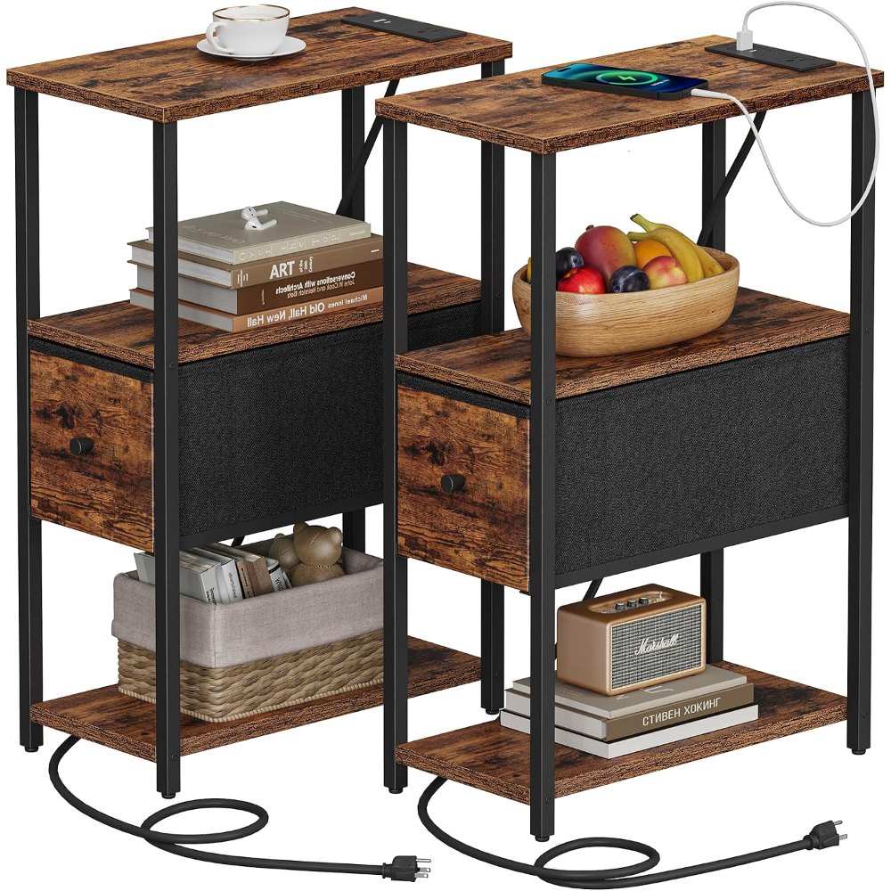 Small Narrow End Table, Set of 2, Brown