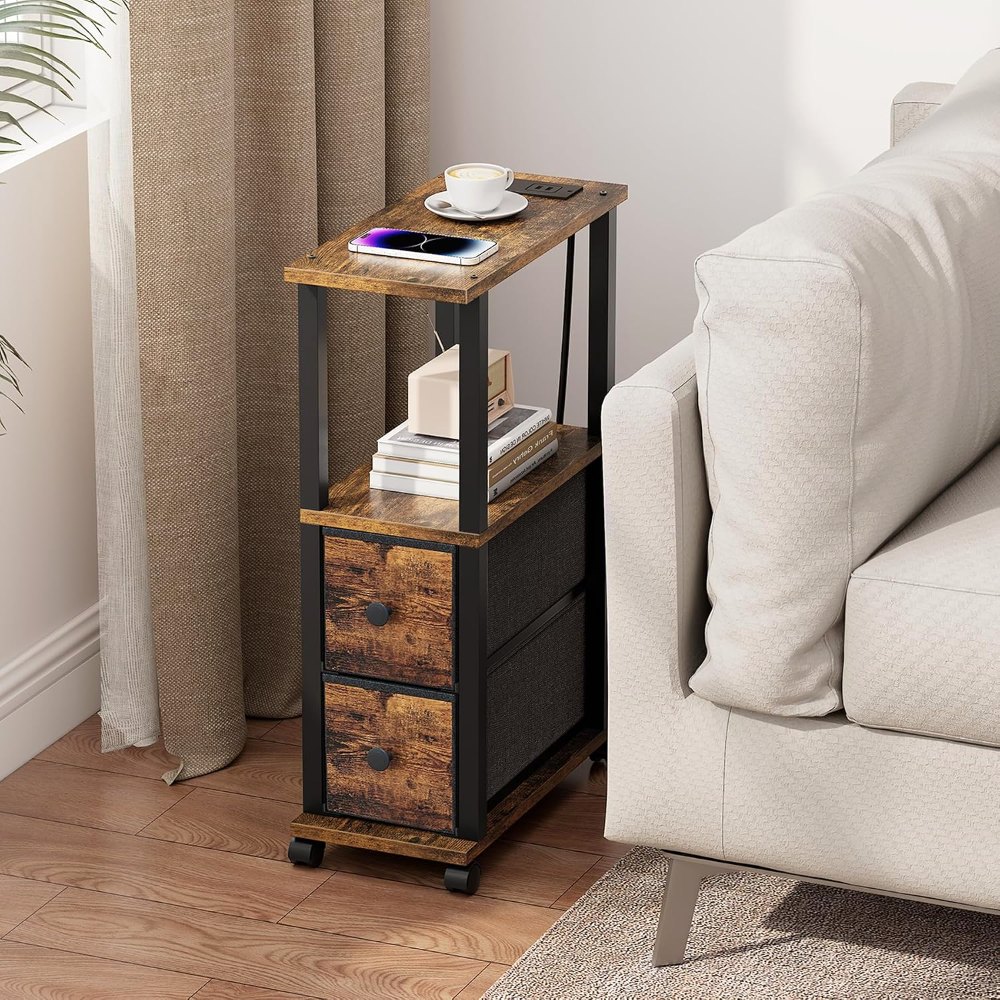 Small Narrow End Tables, Brown and Black, view 2