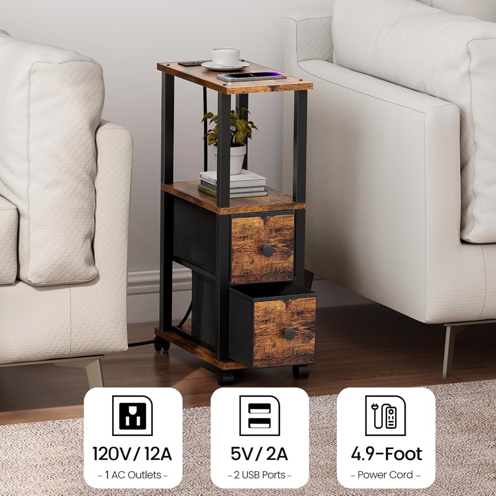 Small Narrow End Tables, Brown and Black, view 7