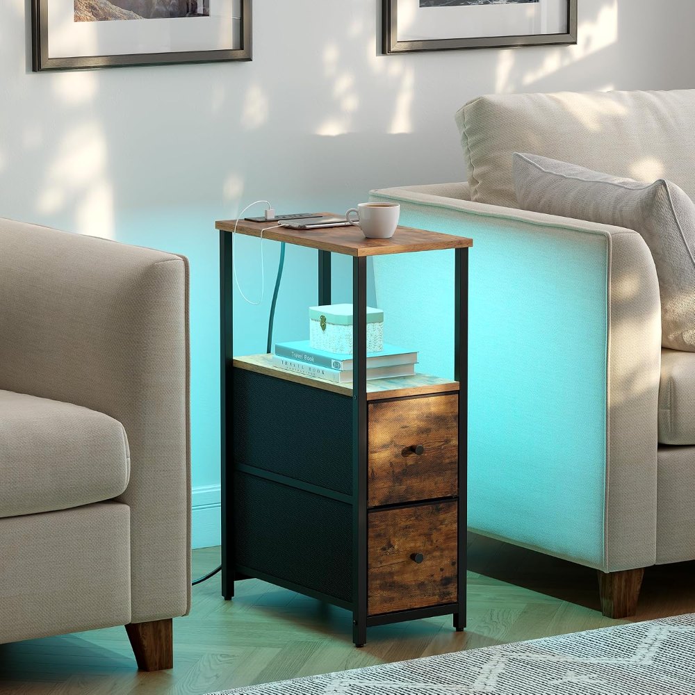 Small Narrow LED End Table, Brown, view 2