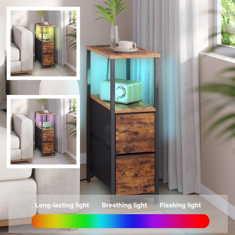 Small Narrow LED End Table, Brown, view 5