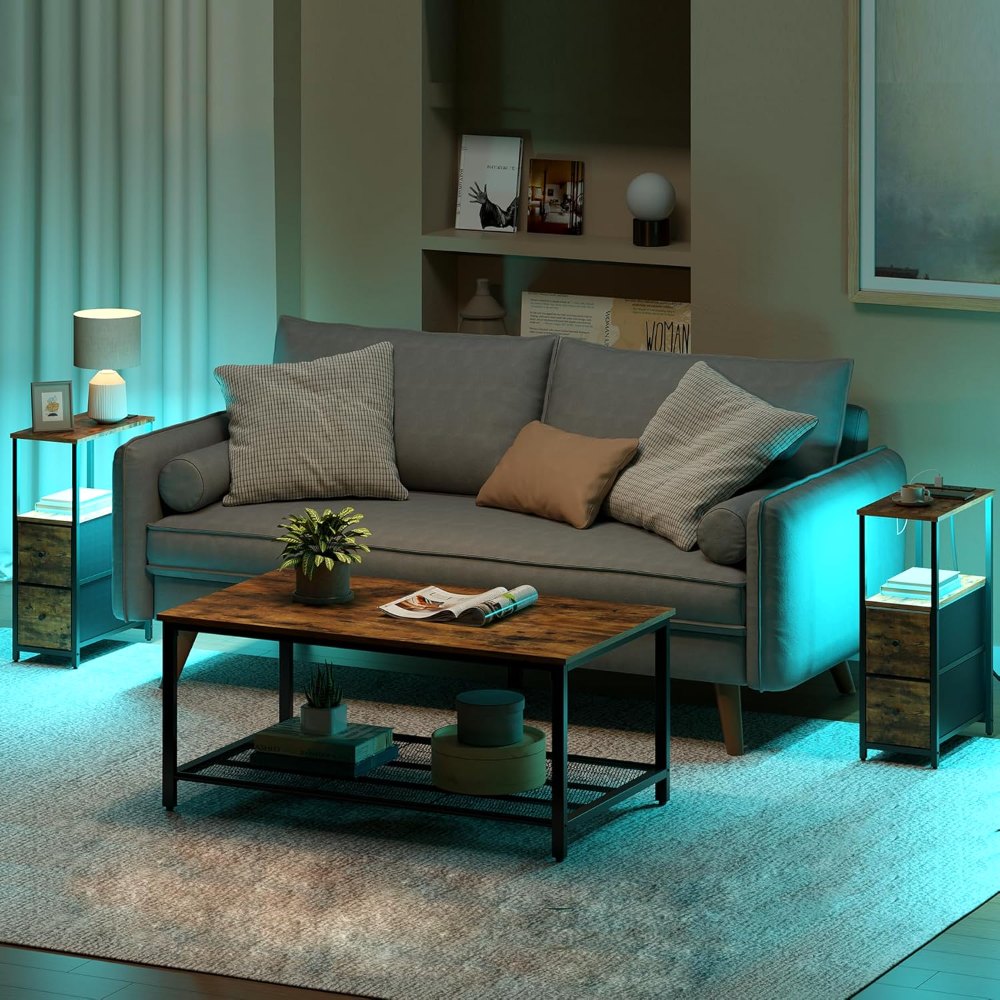 Small Narrow LED End Table, Brown, view 6