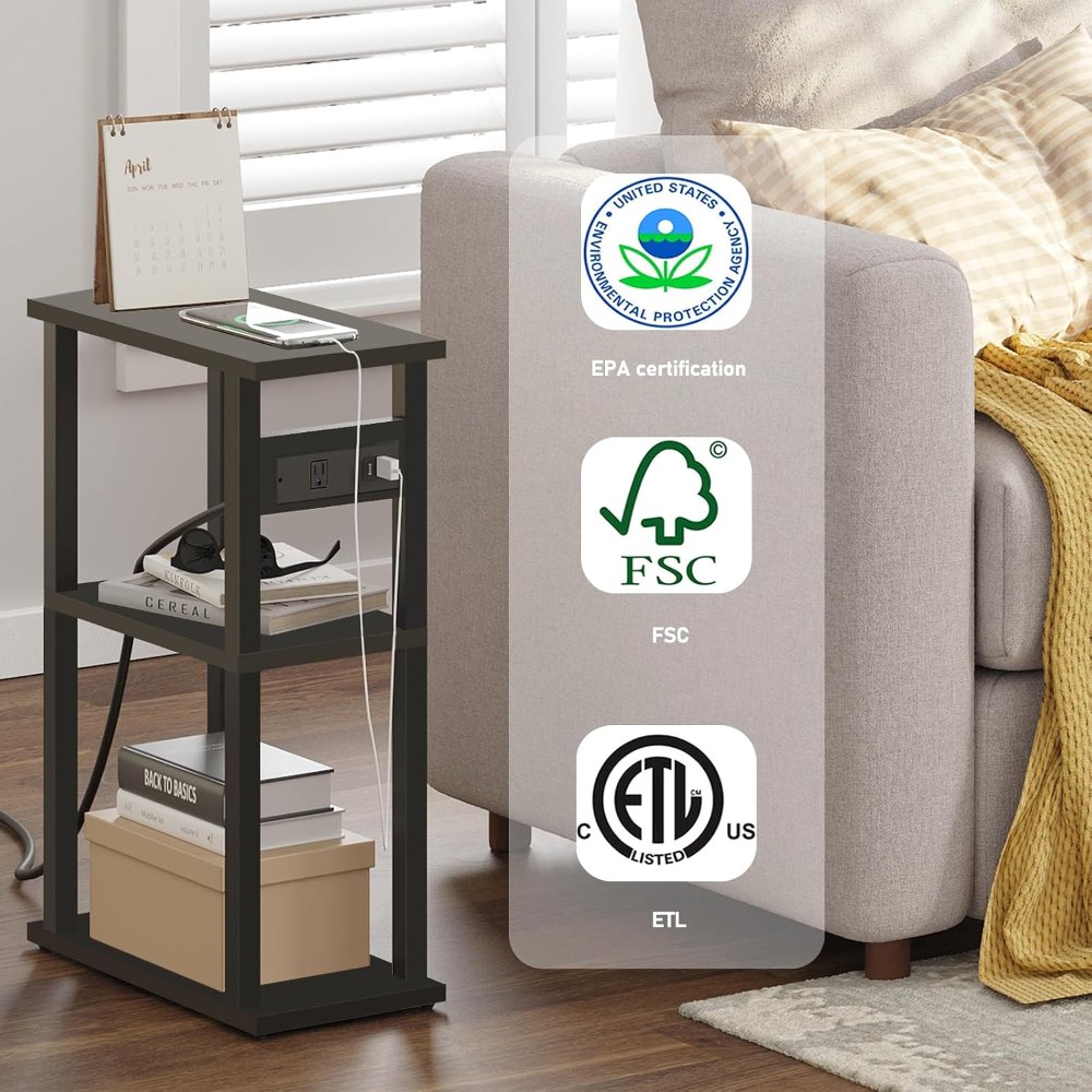 Small Narrow Side Table, Set of 2, Black, view 4