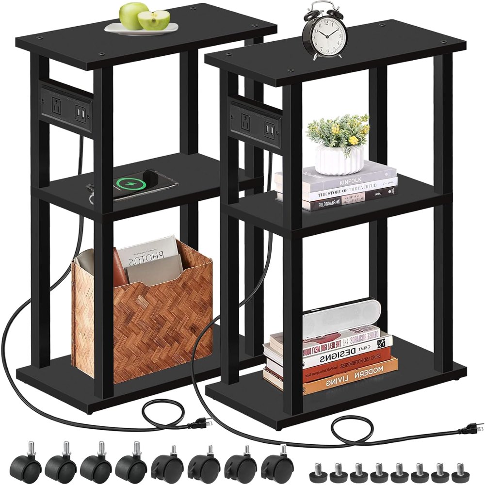 Small Narrow Side Table, Set of 2, Black