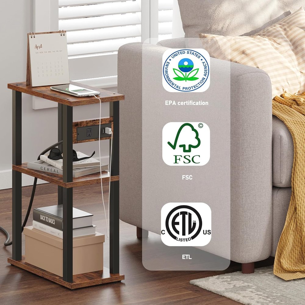 Small Narrow Side Table, Set of 2, Brown, view 4
