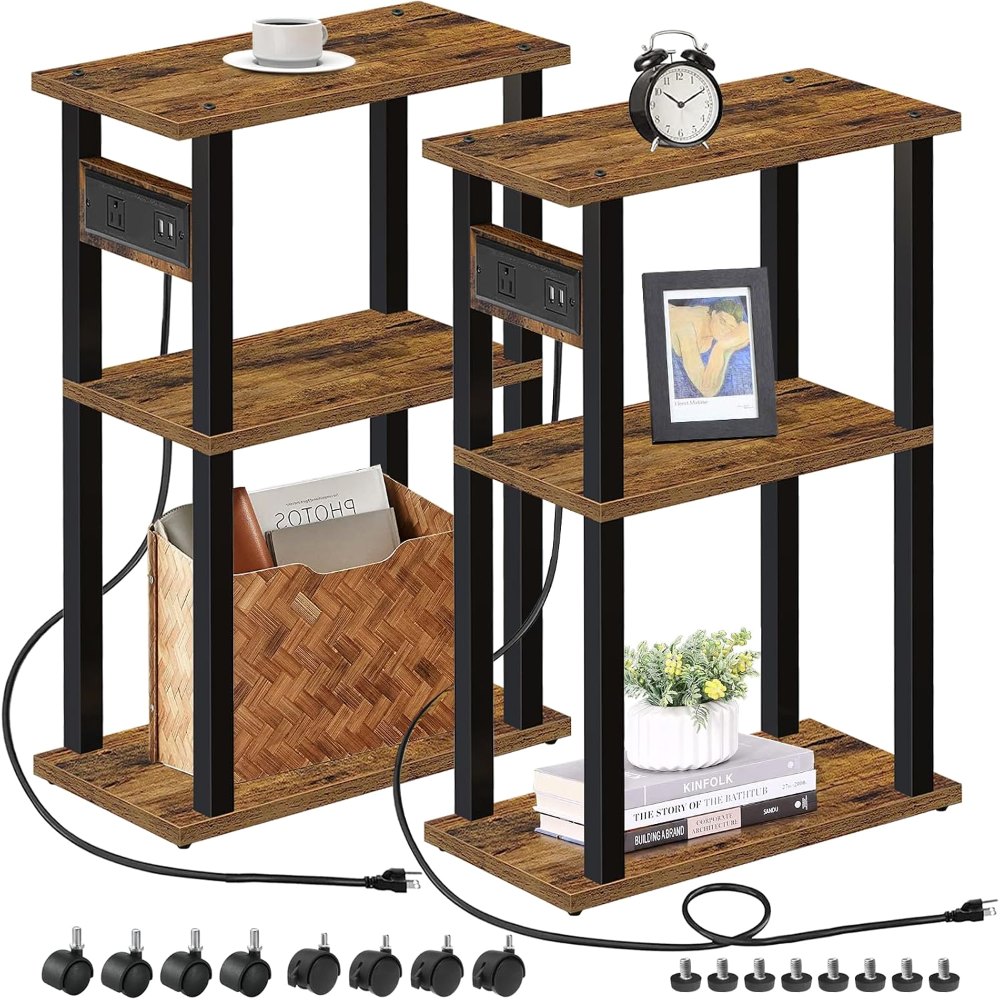 Small Narrow Side Table, Set of 2, Brown