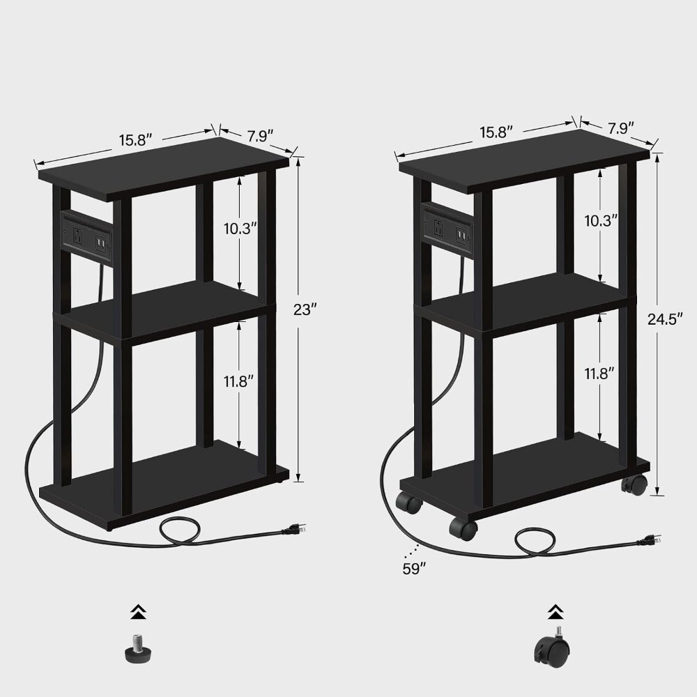 Small Narrow Side Table, with Charging Station, Black, view 3