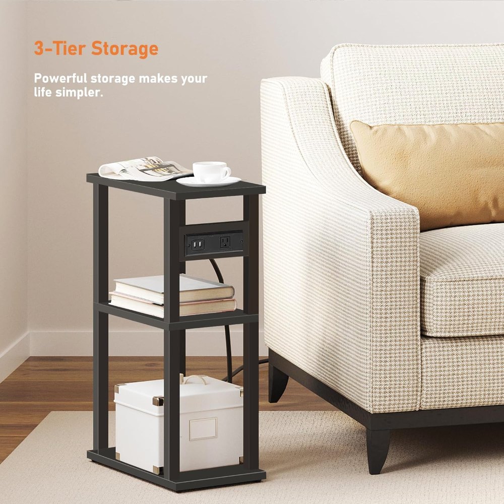 Small Narrow Side Table, with Charging Station, Black, view 5