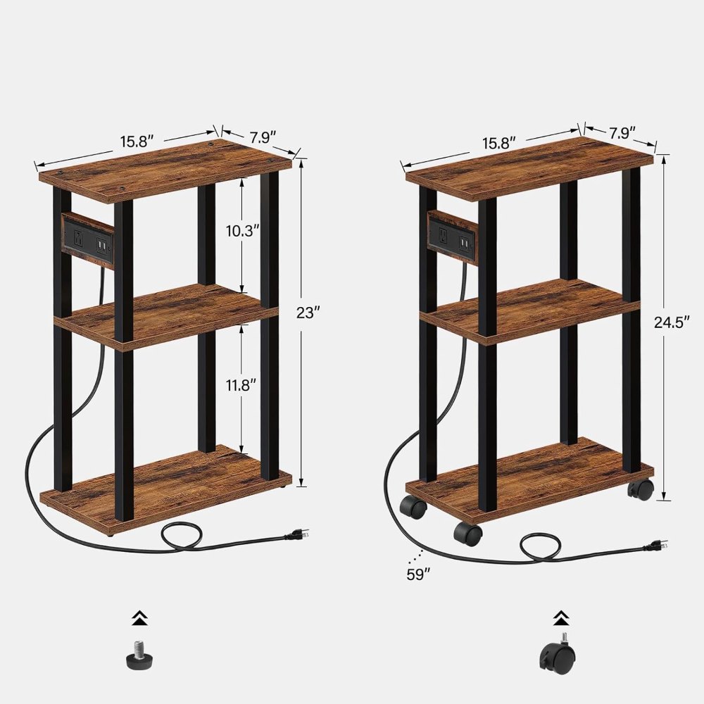 Small Narrow Side Table, with Charging Station, Brown, view 3