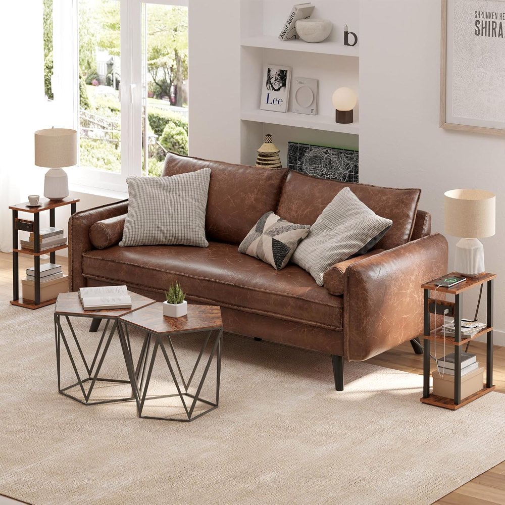 Small Narrow Side Table, with Charging Station, Brown, detail 8