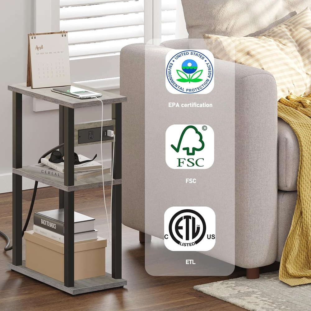 Small Narrow Side Table, with Charging Station, Greige, view 5