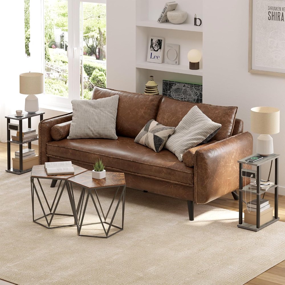 Small Narrow Side Table, with Charging Station, Greige, view 8