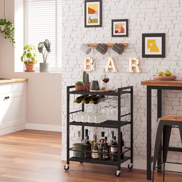 Bar Cart, Black, 23.7" wide