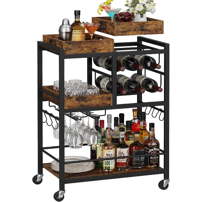 Bar Cart, Brown, 13" wide