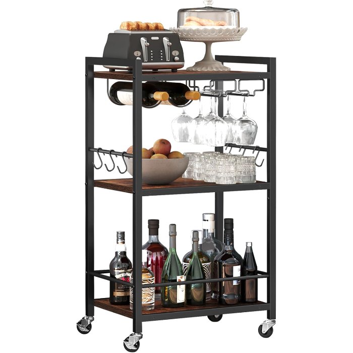 Bar Cart, Brown, 17" wide