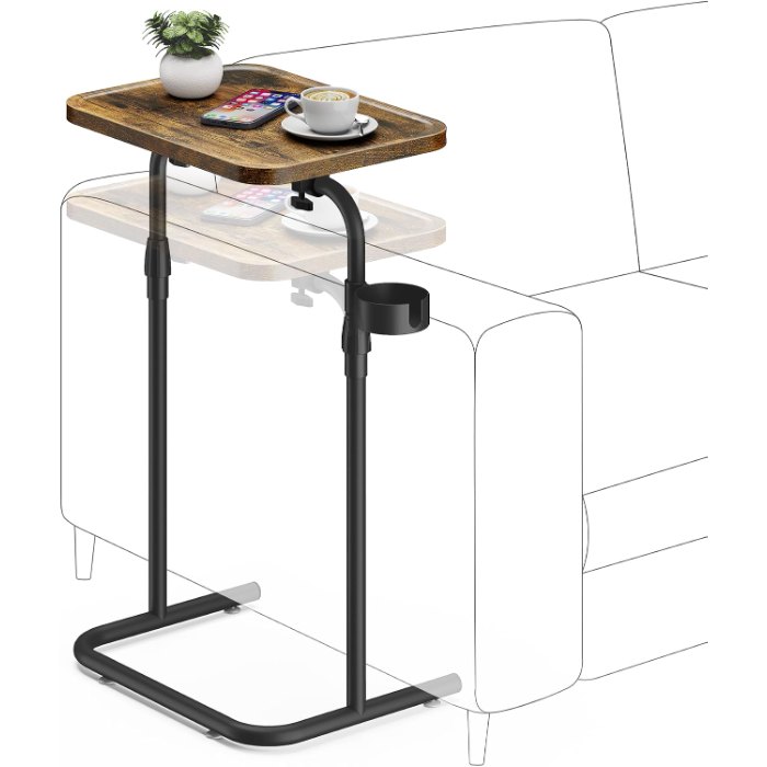 C Shaped End Table, Black, 15.7" wide