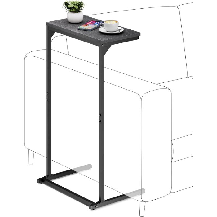 C Shaped End Table, Black, 15.8" wide