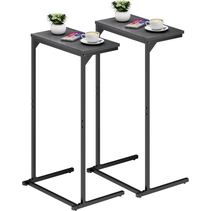 C Shaped End Table, Set of 2, Black