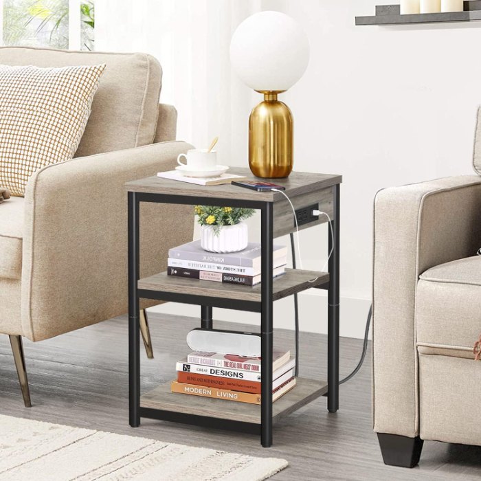 End Table, with Charging Station, Greige