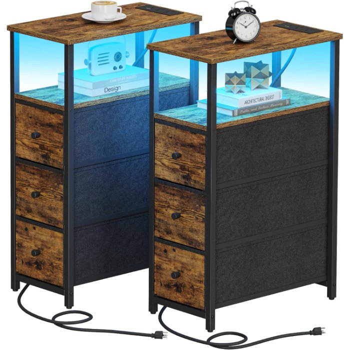 Narrow LED Night Stand, Brown