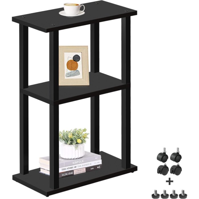 Small Side Table, on Wheels, Brown