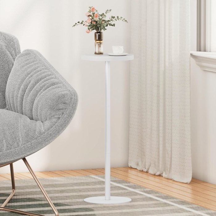 Tall Round Side Table, White