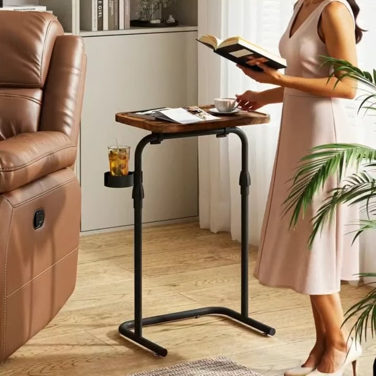 C Shaped End Table, Brown, 15.7" wide, video